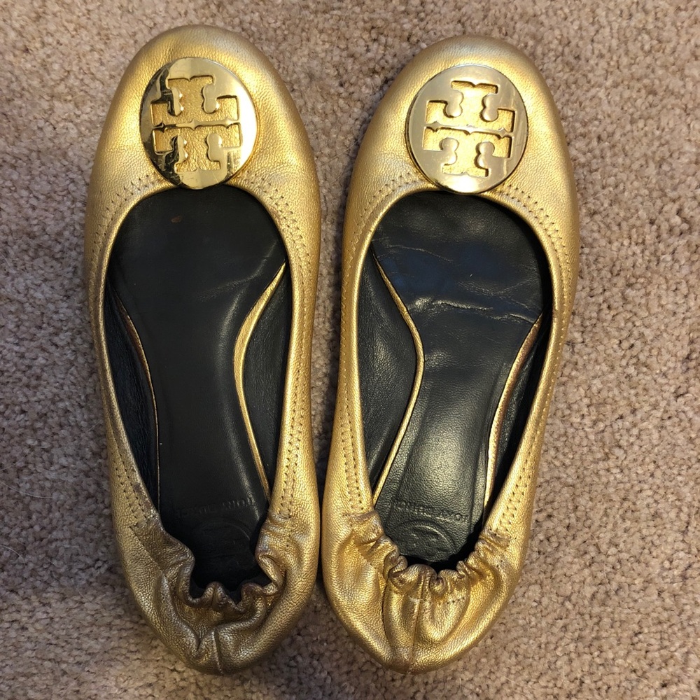 Gold Tory Burch Reva Metallic Flats